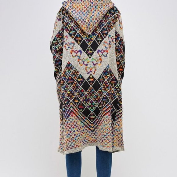 new  ON BLUE SWEATER Yellowstone CARDIGAN BOHO WESTERN AZTEC rainbow DUSTER S-3X - Picture 9 of 9